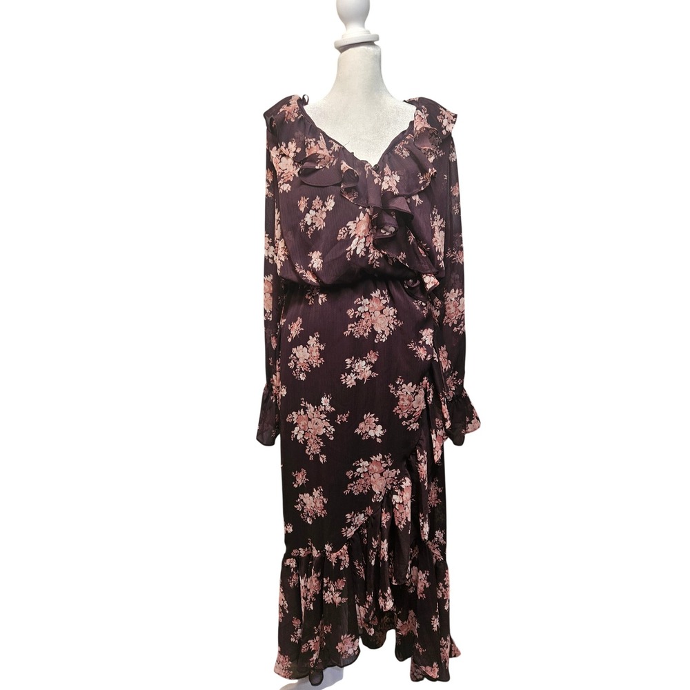 Premier Amour Womens Floral Ruffle Faux Wrap Midi Dress Wine Blush P5TM2604 8